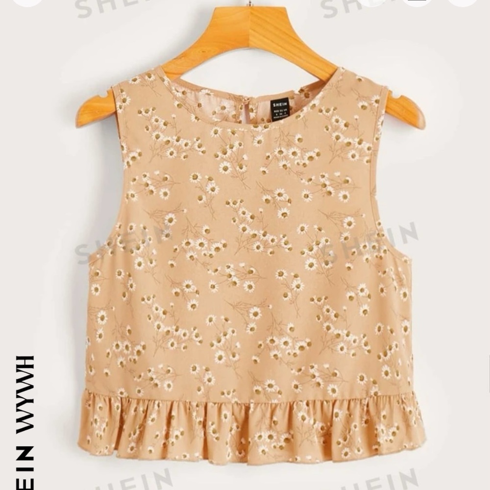 SHEIN WYWH Ditsy Floral Ruffle Hem Top